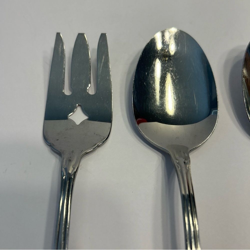 Oneida Arbor Rose Stainless 3 piece serving Spoons And Meat Fork CANADA - Picture 3 of 6